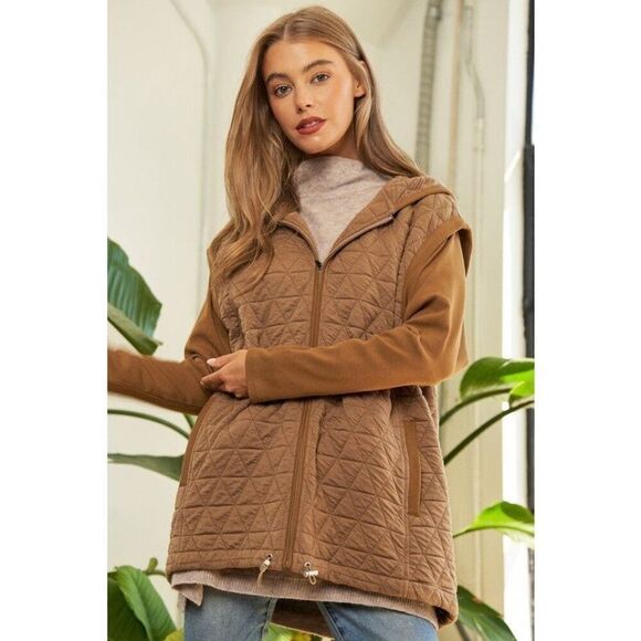 Davi & Dani Solid Long Sleeve Zipper Front Hoodie Jacket Size 1XL Brown - Picture 2 of 10